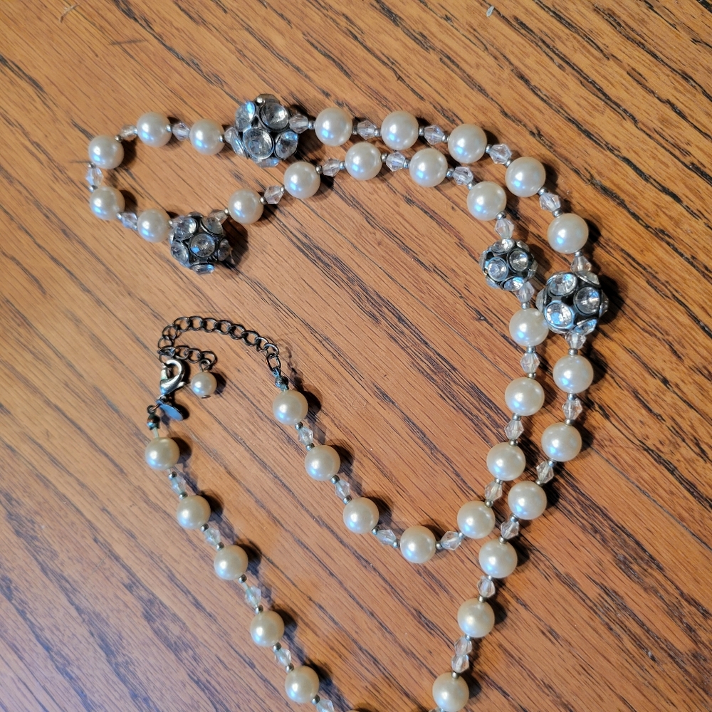 Faux Pearl and Clear beads necklace for Work or Special Occasions